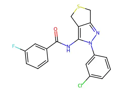 N-[2-(3-chlorophenyl)-4,6-dihydrothieno[3,4-c]pyrazol-3-yl]-3-fluorobenzamide structure