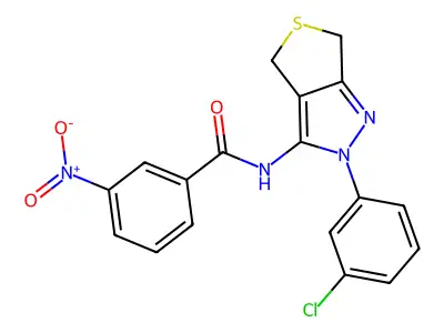 N-(2-(3-chlorophenyl)-4,6-dihydro-2H-thieno[3,4-c]pyrazol-3-yl)-3-nitrobenzamide structure