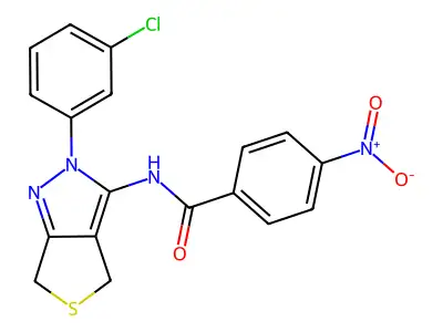 N-(2-(3-chlorophenyl)-4,6-dihydro-2H-thieno[3,4-c]pyrazol-3-yl)-4-nitrobenzamide structure