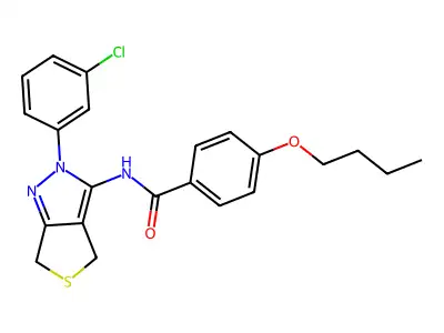 4-butoxy-N-[2-(3-chlorophenyl)-4,6-dihydrothieno[3,4-c]pyrazol-3-yl]benzamide structure