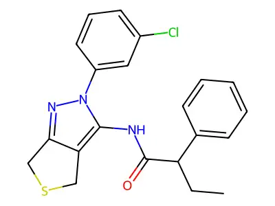 N-[2-(3-chlorophenyl)-4,6-dihydrothieno[3,4-c]pyrazol-3-yl]-2-phenylbutanamide structure