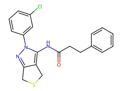 N-[2-(3-chlorophenyl)-4,6-dihydrothieno[3,4-c]pyrazol-3-yl]-3-phenylpropanamide structure