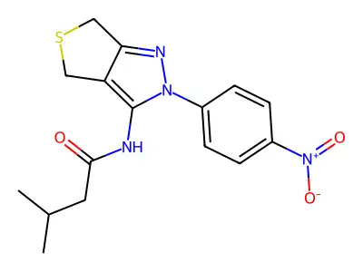 3-methyl-N-[2-(4-nitrophenyl)-4,6-dihydrothieno[3,4-c]pyrazol-3-yl]butanamide structure