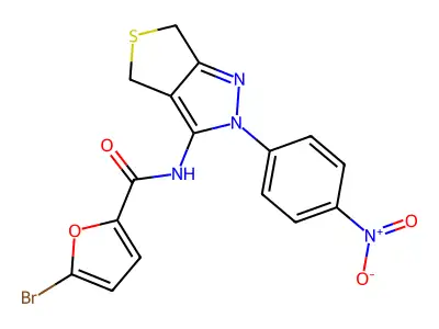 5-bromo-N-(2-(4-nitrophenyl)-4,6-dihydro-2H-thieno[3,4-c]pyrazol-3-yl)furan-2-carboxamide structure