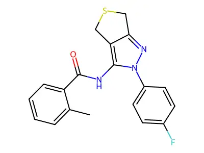 N-[2-(4-fluorophenyl)-4,6-dihydrothieno[3,4-c]pyrazol-3-yl]-2-methylbenzamide structure