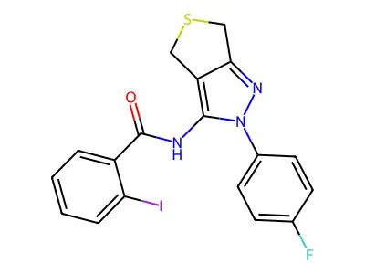 N-(2-(4-fluorophenyl)-4,6-dihydro-2H-thieno[3,4-c]pyrazol-3-yl)-2-iodobenzamide structure