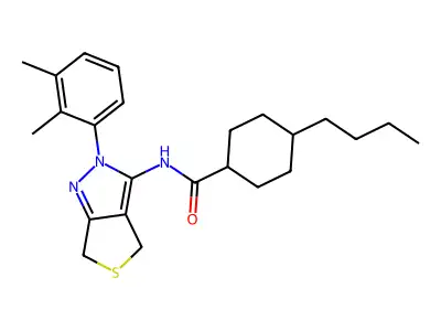 4-butyl-N-(2-(2,3-dimethylphenyl)-4,6-dihydro-2H-thieno[3,4-c]pyrazol-3-yl)cyclohexanecarboxamide structure