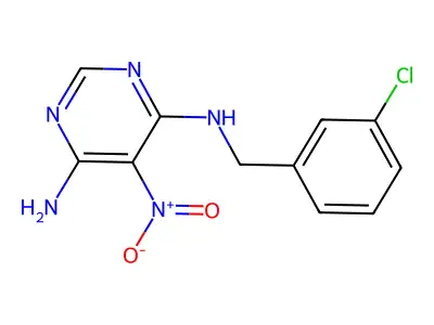 N-(3-chlorobenzyl)-5-nitropyrimidine-4,6-diamine structure
