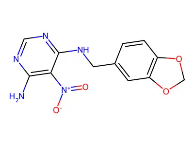 N-(1,3-benzodioxol-5-ylmethyl)-5-nitropyrimidine-4,6-diamine structure