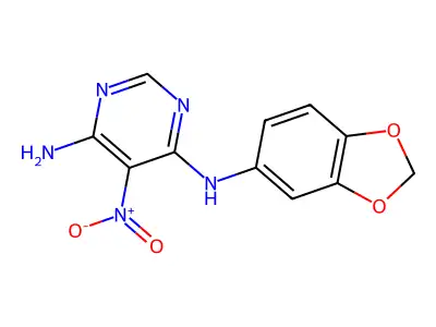 N4-(benzo[d][1,3]dioxol-5-yl)-5-nitropyrimidine-4,6-diamine structure