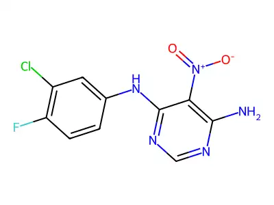 N-(3-chloro-4-fluorophenyl)-5-nitropyrimidine-4,6-diamine structure