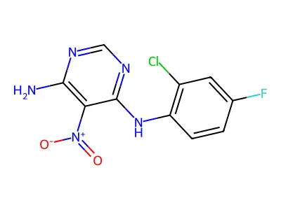N4-(2-chloro-4-fluorophenyl)-5-nitropyrimidine-4,6-diamine structure