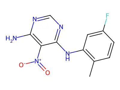 N4-(5-fluoro-2-methylphenyl)-5-nitropyrimidine-4,6-diamine structure