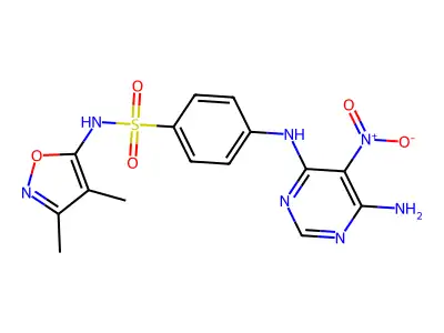 4-[(6-amino-5-nitropyrimidin-4-yl)amino]-N-(3,4-dimethyl-1,2-oxazol-5-yl)benzenesulfonamide structure