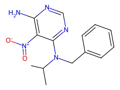 N4-benzyl-N4-isopropyl-5-nitropyrimidine-4,6-diamine structure