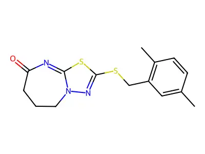 2-[(2,5-dimethylphenyl)methylsulfanyl]-6,7-dihydro-5H-[1,3,4]thiadiazolo[3,2-a][1,3]diazepin-8-one structure