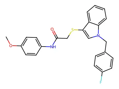 2-[1-[(4-fluorophenyl)methyl]indol-3-yl]sulfanyl-N-(4-methoxyphenyl)acetamide structure