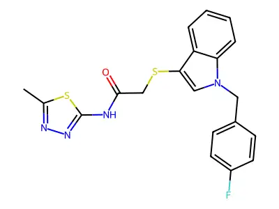 2-[1-[(4-fluorophenyl)methyl]indol-3-yl]sulfanyl-N-(5-methyl-1,3,4-thiadiazol-2-yl)acetamide structure