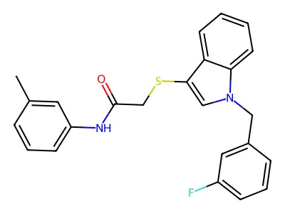 2-[1-[(3-fluorophenyl)methyl]indol-3-yl]sulfanyl-N-(3-methylphenyl)acetamide structure