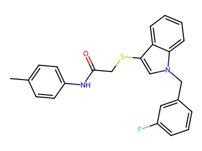 2-((1-(3-fluorobenzyl)-1H-indol-3-yl)thio)-N-(p-tolyl)acetamide structure