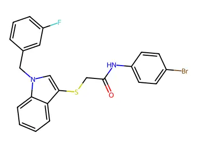 N-(4-bromophenyl)-2-[1-[(3-fluorophenyl)methyl]indol-3-yl]sulfanylacetamide structure