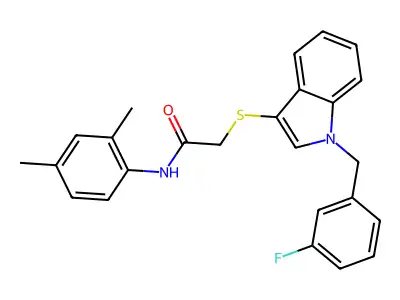 N-(2,4-dimethylphenyl)-2-[1-[(3-fluorophenyl)methyl]indol-3-yl]sulfanylacetamide structure