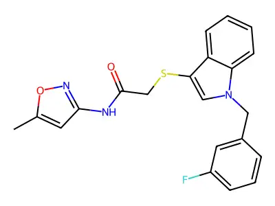 2-((1-(3-fluorobenzyl)-1H-indol-3-yl)thio)-N-(5-methylisoxazol-3-yl)acetamide structure