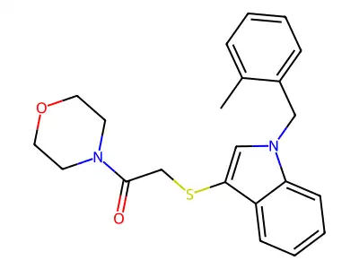 2-((1-(2-methylbenzyl)-1H-indol-3-yl)thio)-1-morpholinoethanone structure