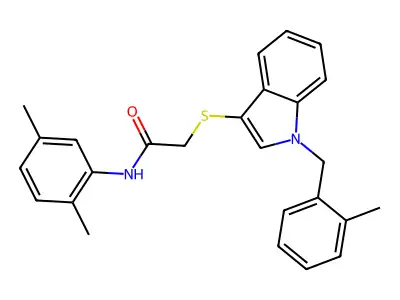 N-(2,5-dimethylphenyl)-2-[1-[(2-methylphenyl)methyl]indol-3-yl]sulfanylacetamide structure