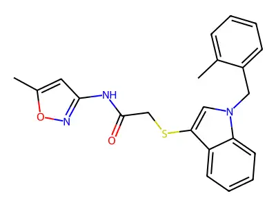 2-((1-(2-methylbenzyl)-1H-indol-3-yl)thio)-N-(5-methylisoxazol-3-yl)acetamide structure