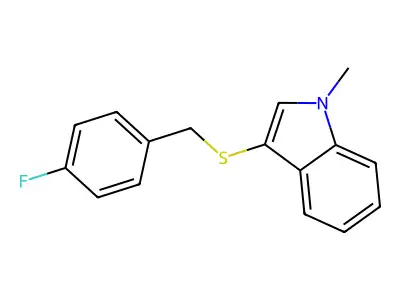 3-((4-fluorobenzyl)thio)-1-methyl-1H-indole structure