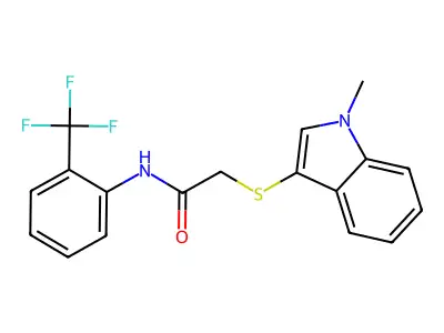 2-((1-methyl-1H-indol-3-yl)thio)-N-(2-(trifluoromethyl)phenyl)acetamide structure
