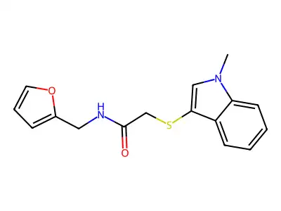 N-(furan-2-ylmethyl)-2-((1-methyl-1H-indol-3-yl)thio)acetamide structure