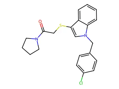 2-((1-(4-chlorobenzyl)-1H-indol-3-yl)thio)-1-(pyrrolidin-1-yl)ethanone structure