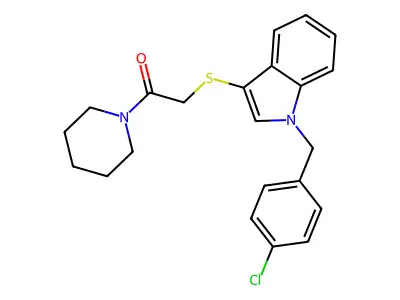 2-((1-(4-chlorobenzyl)-1H-indol-3-yl)thio)-1-(piperidin-1-yl)ethanone structure