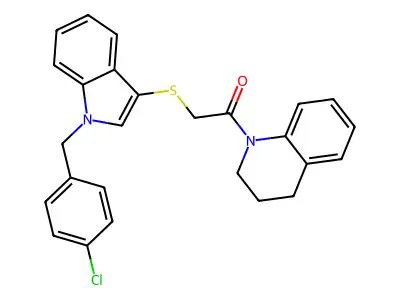 2-({1-[(4-chlorophenyl)methyl]-1H-indol-3-yl}sulfanyl)-1-(1,2,3,4-tetrahydroquinolin-1-yl)ethan-1-one structure