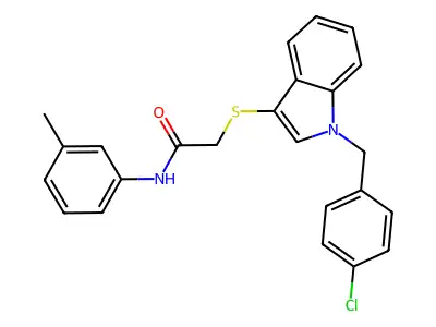 2-[1-[(4-chlorophenyl)methyl]indol-3-yl]sulfanyl-N-(3-methylphenyl)acetamide structure
