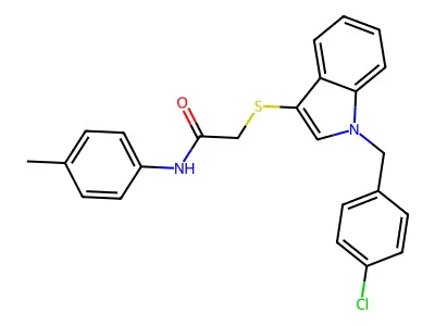 2-[1-[(4-chlorophenyl)methyl]indol-3-yl]sulfanyl-N-(4-methylphenyl)acetamide structure