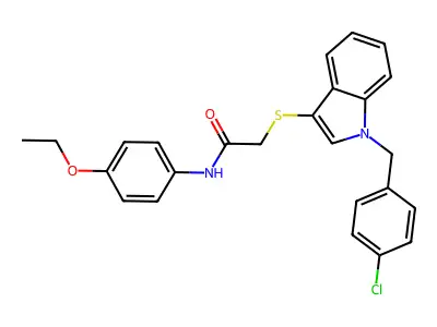 2-[1-[(4-chlorophenyl)methyl]indol-3-yl]sulfanyl-N-(4-ethoxyphenyl)acetamide structure