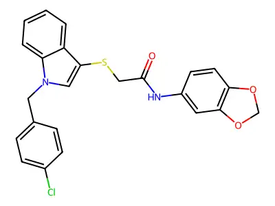N-(2H-1,3-benzodioxol-5-yl)-2-({1-[(4-chlorophenyl)methyl]-1H-indol-3-yl}sulfanyl)acetamide structure