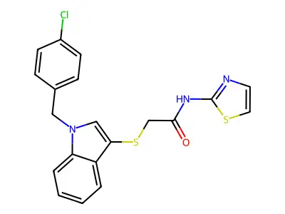 2-((1-(4-chlorobenzyl)-1H-indol-3-yl)thio)-N-(thiazol-2-yl)acetamide structure