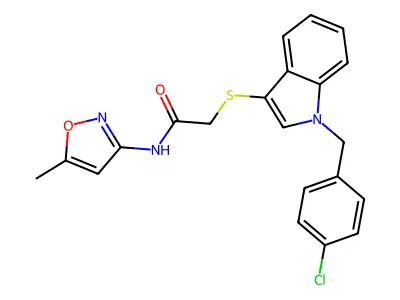 2-((1-(4-chlorobenzyl)-1H-indol-3-yl)thio)-N-(5-methylisoxazol-3-yl)acetamide structure