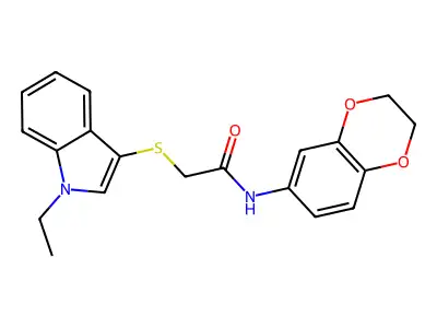 N-(2,3-dihydro-1,4-benzodioxin-6-yl)-2-(1-ethylindol-3-yl)sulfanylacetamide structure