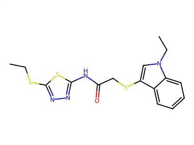2-((1-ethyl-1H-indol-3-yl)thio)-N-(5-(ethylthio)-1,3,4-thiadiazol-2-yl)acetamide structure