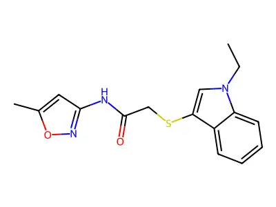 2-((1-ethyl-1H-indol-3-yl)thio)-N-(5-methylisoxazol-3-yl)acetamide structure
