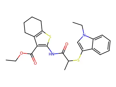 ethyl 2-(2-((1-ethyl-1H-indol-3-yl)thio)propanamido)-4,5,6,7-tetrahydrobenzo[b]thiophene-3-carboxylate structure
