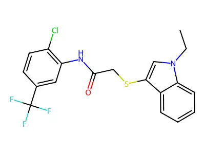 N-[2-chloro-5-(trifluoromethyl)phenyl]-2-(1-ethylindol-3-yl)sulfanylacetamide structure