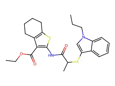 ethyl 2-(2-((1-propyl-1H-indol-3-yl)thio)propanamido)-4,5,6,7-tetrahydrobenzo[b]thiophene-3-carboxylate structure