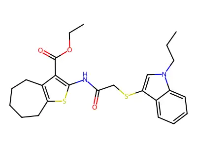 ethyl 2-{2-[(1-propyl-1H-indol-3-yl)sulfanyl]acetamido}-4H,5H,6H,7H,8H-cyclohepta[b]thiophene-3-carboxylate structure