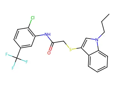 N-[2-chloro-5-(trifluoromethyl)phenyl]-2-(1-propylindol-3-yl)sulfanylacetamide structure